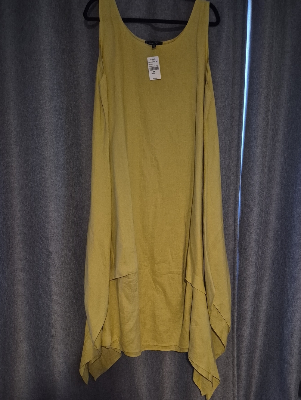Sleeveless Linen Asymmetric Hem Dress in Pear yellow